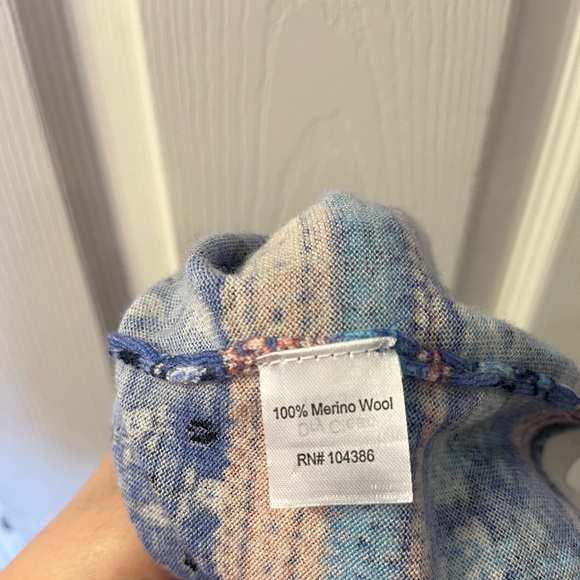 Garnet Hill Patterned Blue Lightweight Cardigan 100% Merino Wool 3/4 Sleeves - Picture 11 of 11